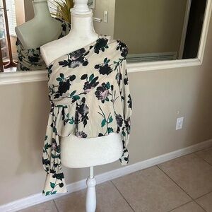 NWT Free People Potter Ivory One Shoulder Ruffle Floral Top size Small